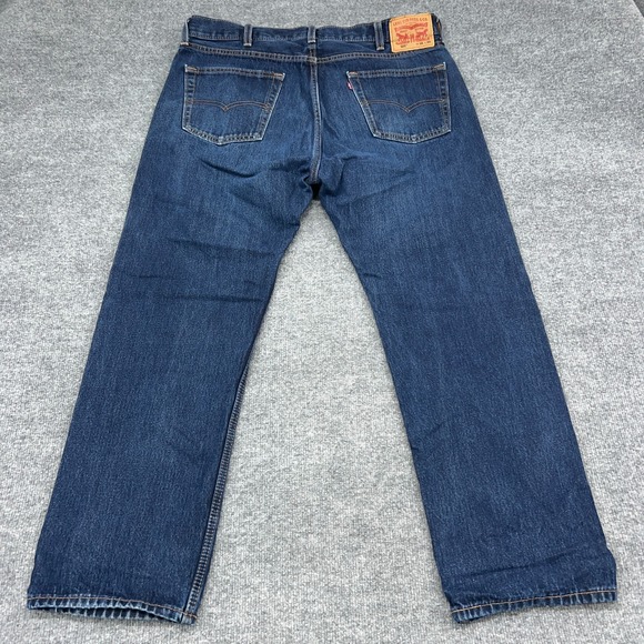 Levi's 505 Jeans 38X30 Blue Denim Dark Straight Leg High Rise Pockets Zip Fly - Picture 7 of 9